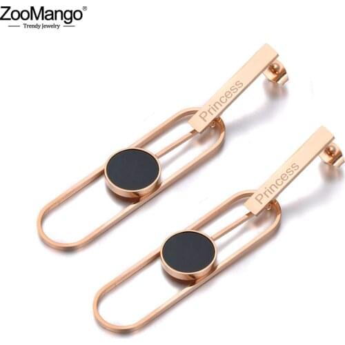 ZooMango Hiphop/Rock Stainless Steel Geometric Dangle Earrings Trendy Black Acrylic White Shell Drop Earrings For Women ZE19257