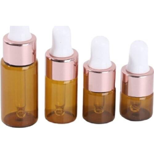1/2/3/5ML Mini Empty Glass Dropper Bottle For Essential Oil Eye Drop Rose Gold Amber Glass Aromatherapy Liquid Bottle 50pcs