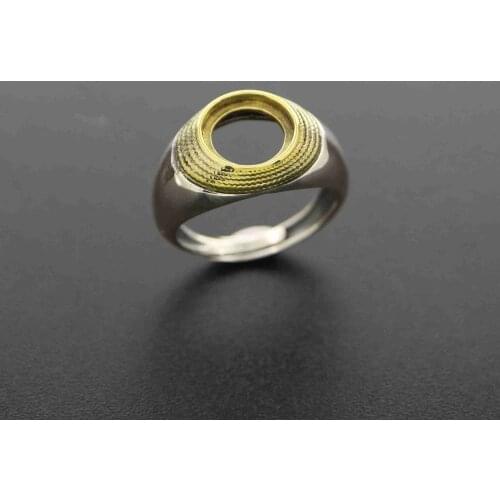 10MM vintage style brass merged antiqued silver cabochon round bezel solid 925 sterling silver adjustable ring settings 1213046