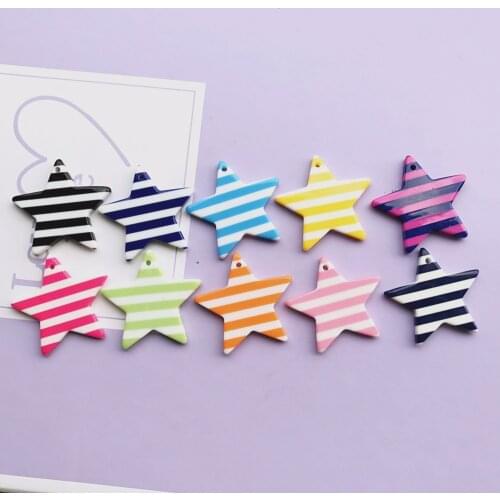 ZALEBABA 35*35mm 10pcs Flat back resin Stripe stars charms very cute keychain pendant necklace pendant for DIY decoration