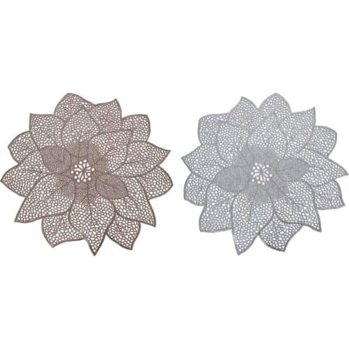 15 Inches Placemats PVC Hollow Leaves Place Mats Heat Resistant Non Slip Coaster Pads for Dining Table Home Decor