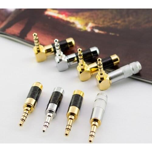 2 pcs 3.5mm 3/4 pole 90 degree plug stereo headphone plug L-shaped elbow right angle DIY 3.5 repair welding head for 6mm cable