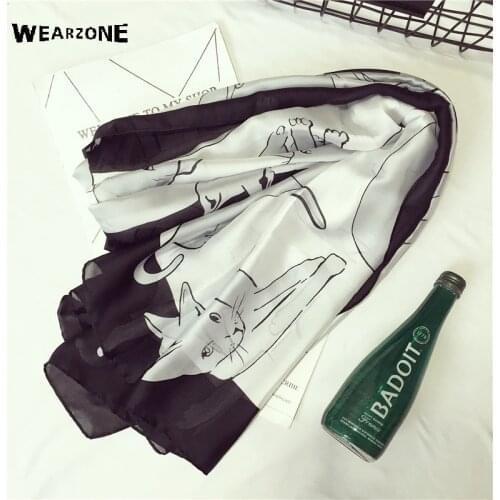 2017 Women Rayon Pure Silk Scarf Luxury Brand Female New Fashion Printing Big Cats Silk Scarves Shawls