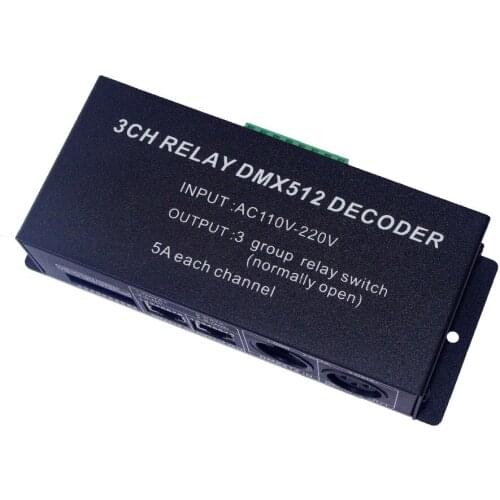 3 Pieces free shipping 3CH DMX512 relay switch controller 3 channels relay decoder AC110-220V input,each channel max 5A