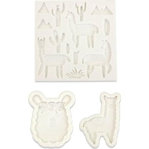 3Pcs Mini Animals Llama Alpaca Cactus Fondant Molds Dessert Cookies Chocolate Decorating Mould Silicone Cake Molds Kit