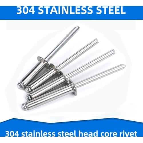 304 Stainless Steel Core Pulling Rivet Blind Rivets Riveting Fastener Steel Head Iron Core Anti Corrosion Oxidation M3.2 M4