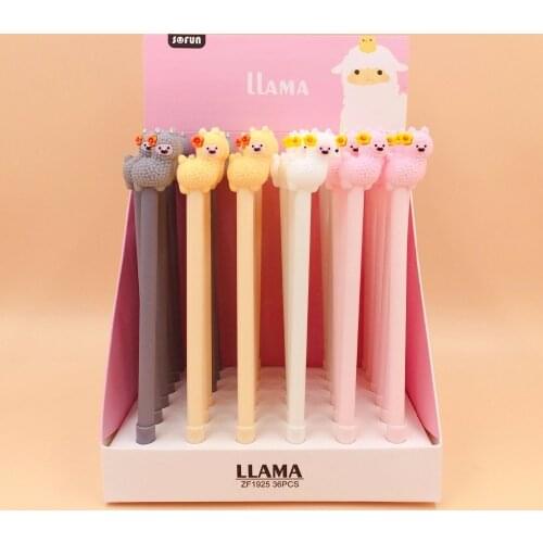 36pcs/pack 0.5mm black ink cute cartoon alpaca llama creative style gel pen Rollerball pencil sign pen students stationery