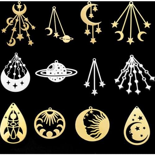 5pcs/lot 100% Stainless Steel Star Moon Planet Charms Pendant for necklaces Wholesale Space Charms for DIY Jewelry Making
