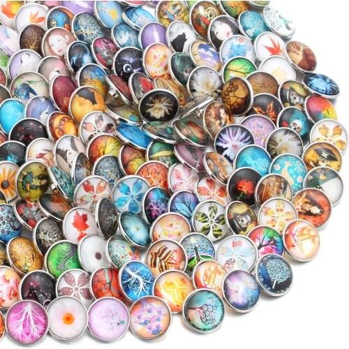50pcs/lot Mixed Colors & Pattern 18mm Glass Snap Button Jewelry Faceted Glass Snap Fit Snap Earrings Bracelet Jewelry