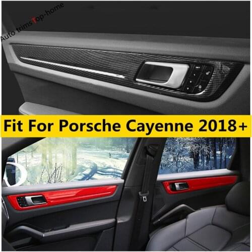 ABS Red / Carbon Fiber Style Car Inner Door Decoration Strip Cover Trim Accessories Interior Kit For Porsche Cayenne 2018 - 2021