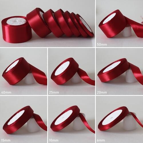 25Yards/ 6mm-50mm Burgundy Silk Satin Ribbon DIY Material For Prom Party Decoration Wedding Gift Box Packaging Accessories D7