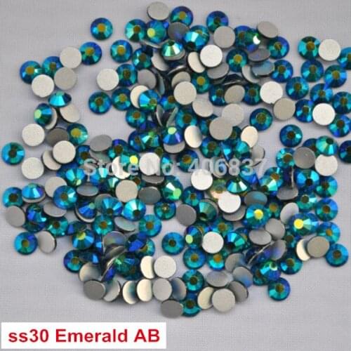 Free Shipping! 288pcs/Lot, ss30 (6.3-6.5mm) Emerald AB Flat Back Nail Art Non Hotfix Rhinestones