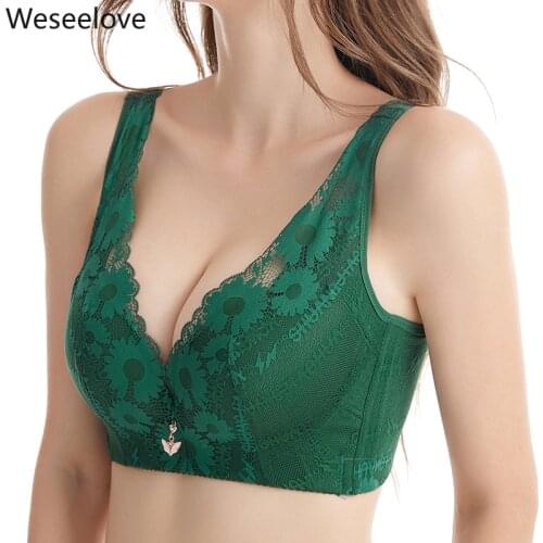 Weseelove Push Up Bra Lace Bralette Woman Large Size Big Sizes Beautiful Wire Free Bra Female Black Color Sexy Lingerie X52