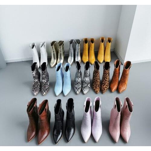 Black golden white multicolor Women boots Short boots pointed Side zipper 10 cm High heels European brands Size 34-46