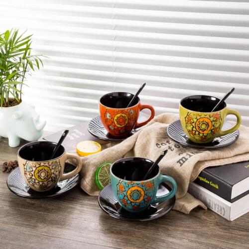 Household Coffee Cup 220ML European Style Small Luxury Ceramic Simple Coffee Cup Saucer Spoon Set with Latte Cup Retro