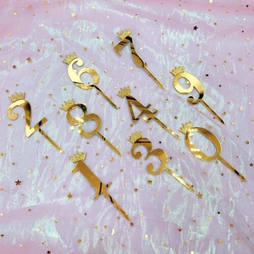 Number 0-9 Cake Decoration Gold Crown Acrylic Cake Toppers for Happy Birthday Cake Topper Baby Shower Wedding Anniversary Party