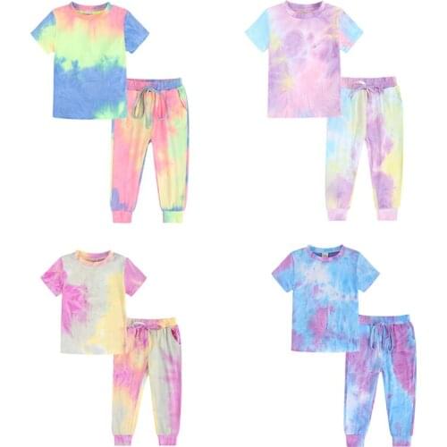 Infant Baby Girls Clothing Sets Short Sleeve T-shirt+Trousers Tie-dyed Athletic Wear Leisure Wear Newborn Baby Girls Clothes