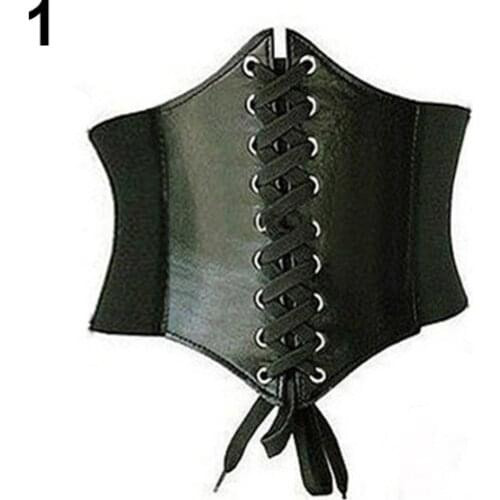 Sexy Vintage Faux Leather Wide Lace Up Waist Belt Shapewear Corset Body Shaper