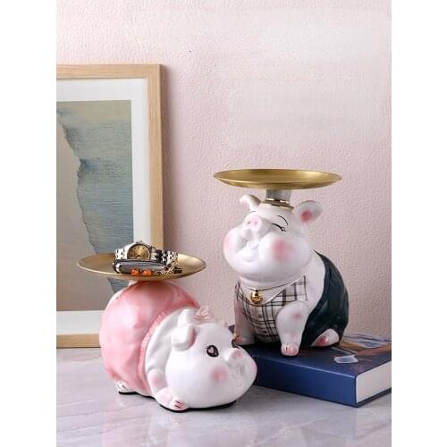 Creative pig decor desktop storage porch entrance key rack living room light luxury home decor opening gift cute animal CL82607