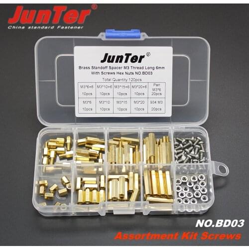 120pcs M3 (3mm) Brass Standoff Spacer With M3*6 Pan Head Screws And M3 Hex Nuts Assortment Kit NO.BD03