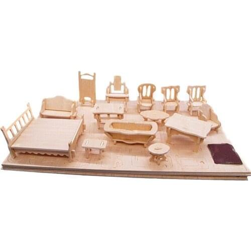 Miniature 1:12 Dollhouse Furniture For Dolls 3D Mini Wooden Puzzle DIY Building Model Toys For Children Gift