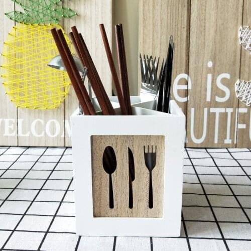 Multifunctional Kitchen Supplies Storage Box Desktop Organize Wooden Creative Western Tableware Spoon Chopsticks Storage Basket