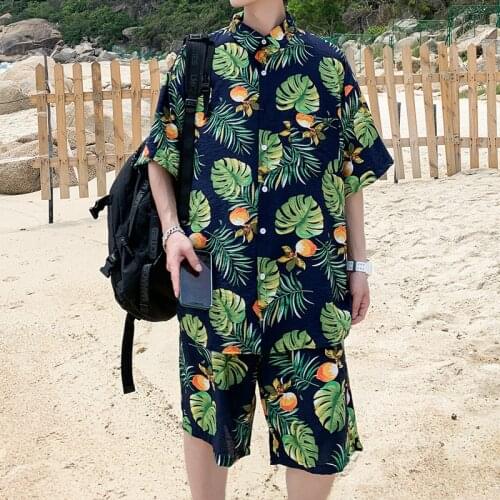 Men Hawaiian Sets Printing 2021 Summer Short Sleeve Button Shirt Beach Shorts Streetwear Casual Mens Suit 2 Pieces S-3XL Men New