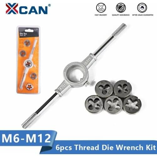 XCAN Metric Thread Die Wrench Kit 6pcs M6 M7 M8 M10 M12 Bearing Steel Circular Die Hand Threading Tools Screw Die