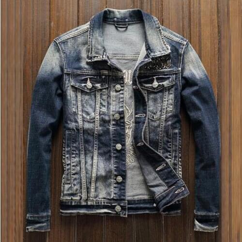 Original Biker Mens Denim Jacket Summer Slim Fit Male Suit Jeans Jackets and Coats Plus Size 3XL Devil Embroidery Pattern A987