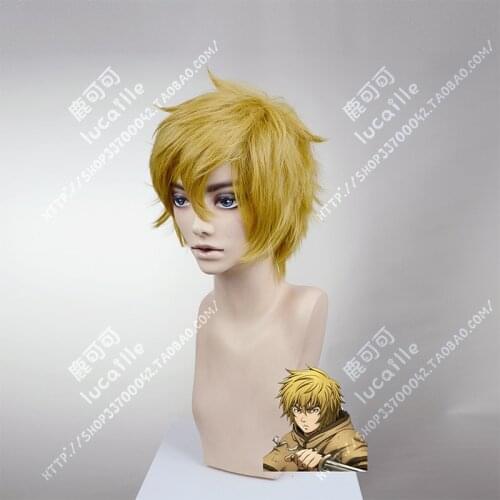 Anime Vinland Saga Thorfinn Cosplay Wig Short Golden Heat Resistant Synthetic Hair Wigs + Wig Cap
