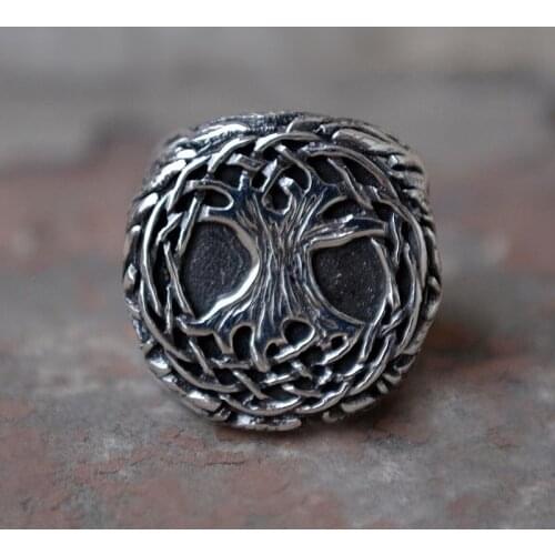 EYHIMD Nature Tree of Life 316L Stainless Steel Signet Ring Mens Yggdrasil Vine Amulet Jewelry Family Friendship Gift