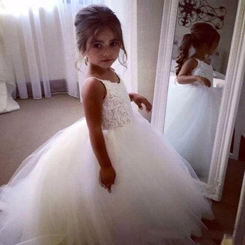 Ball Gown White First Communion Dresses Lace Tulle Flower Girl Dresses Vestido Daminha Casamento Longo