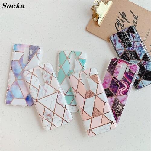 Luxury Plating Marble Case for Xiaomi Redmi Note 9s 9 Pro Max 8 8A Note 8 7 6 Pro 5 Geometric Slim Soft IMD Shockproof Back Case