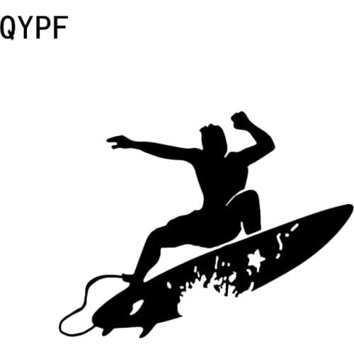 QYPF 14.1*10.9CM Funny Surfing Wave Hawaii Decor Car Sticker Vinyl Silhouette Extreme Movement C16-0738