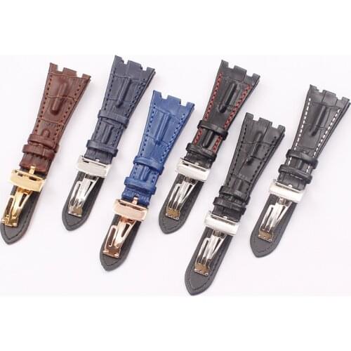 Watch Accessories Applies to for AP Royal Oak Series Leather Watch Strap Folding Buckle 28mm Mens Watch Strap