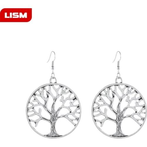 Antique Silver Plated Tree Life Drop Earrings Jewelry Earrings Women Hollow Charm Dangle Metal Earring Eardrop Ethnic Jewelry