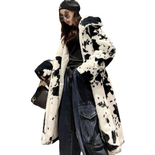 2021 New Fur Coat Faux Fur Coat Female Winter Loose Thick Warm Hooded Female Jacket Women