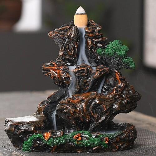 Resin Smoke Waterfall Incense Burner Creative Home Decor Pour Down Incense Burner Holder Home Meditation Censer Home Decoration