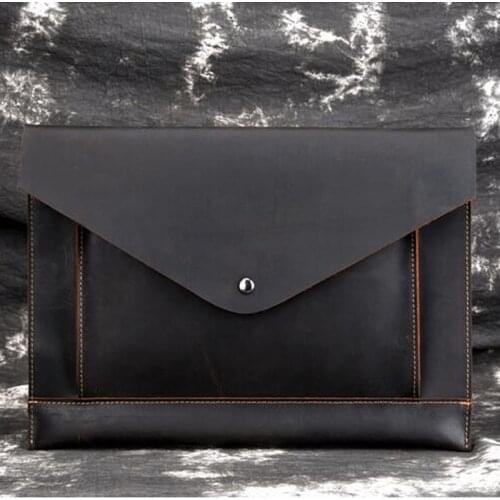 Retro Crazy Horse Cowhide Men Tablet PC Clutch Bag classic Leisure Envelope Bag Business Bag File Package Portable Wrist Bag