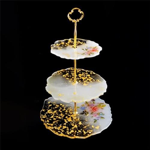 DIY Three-layer Fruit Tary Dessert Tea Tray Silicone Mold Epoxy Resin Tray Coaster Mould with Crown Stand for Desktop decoration
