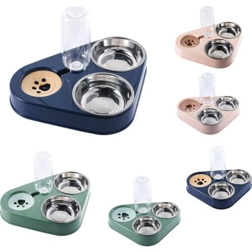 Pet Three Bowls Cat Bowl Rice Bowl Cat Food Bowl Anti Overturning Automatic Drinking Three Bowls Cat Drinking Bowl