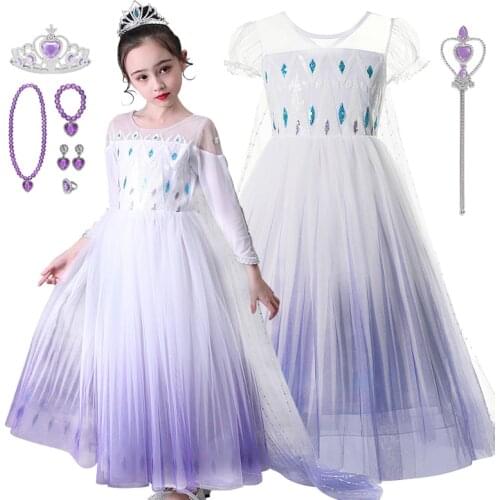 VOGUEON Snow Queen 2 White Girls Elsa Dress Halloween Costume Child Christmas Children Gowns Infant Chrismas Kids Holiday Dress