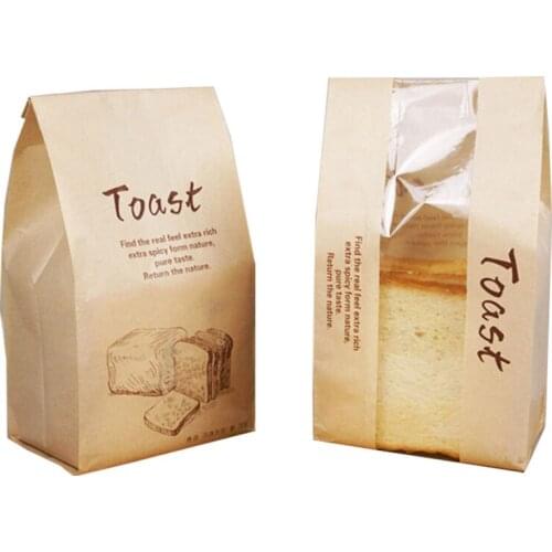 Western Toast Kraft Paper Bag Hand Torn Bread Bag Hold 6-7 Pieces Toast Oil-Proof Window-Open Bakery Package Material 20pcs/Set