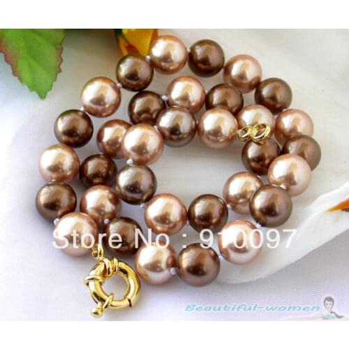 18" 10MM COFFEE CHAMPAGNE SOUTH SEA SHELL PEARL NECKLACE