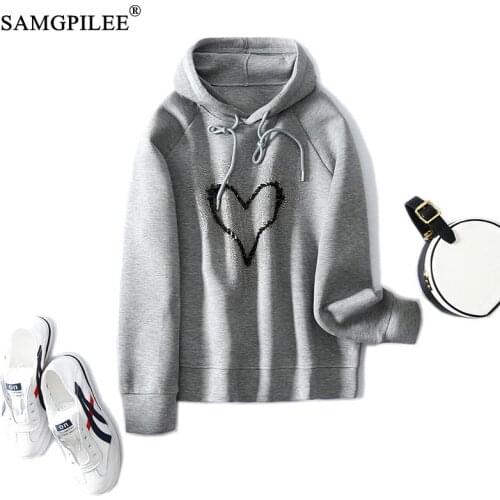 Samgpilee Women Sweatshirts Kawaii 2021 New Casual Hoodies Cotton Full Sleeve Pullovers Drop Sleeves Hooded Female Sweatshirt