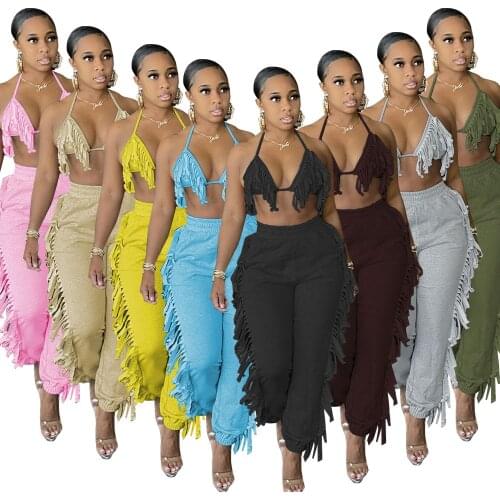Adogirl Women Two Piece Sets 2021 Solid Halter Top And Pencil Pants Suits Matching Sets Outfits Fashion Streetwear Plus Size