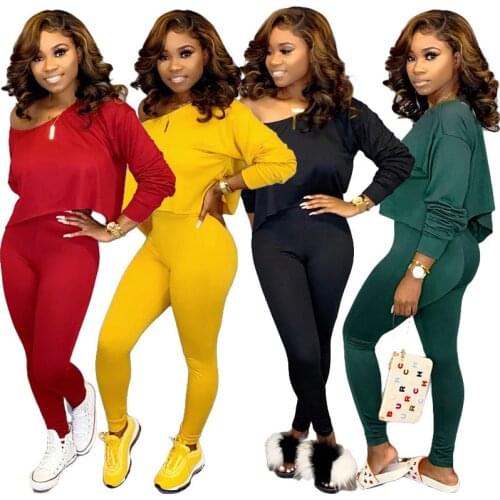 Womens Red Black Yellow Green 2-piece Sets Autumn Pullover Hoodies And Pants Suits Women Soild Tracksuit