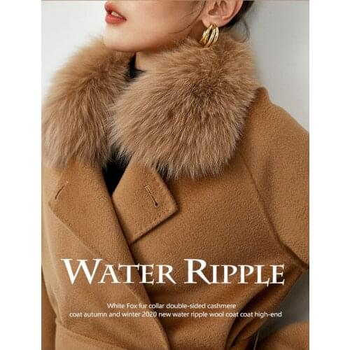 Real Fox fur collar double-sided cashmere women autumn and winter 2021 new water ripple woolen coat jacket