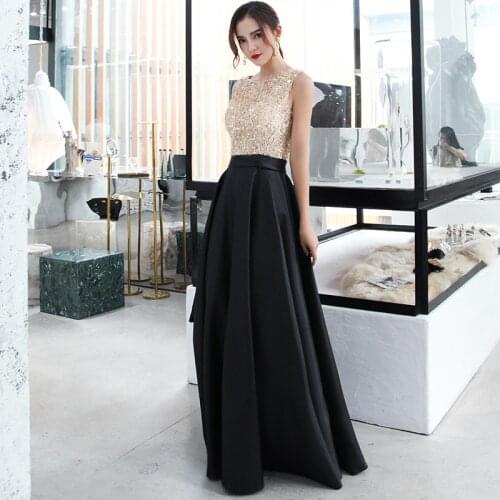 2019 New Elegant Women Evening Dress Applique Sequined Red Carpet Party Dress A-Line Prom Dresses O-Neck robe de soiree