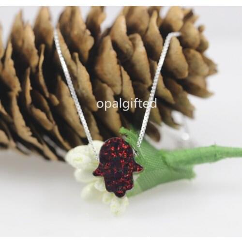 1pc/lot)Free Shipping OP71 Black Synthetic Opal Hamsa Necklace Opal with 925 Sterling silver Box Chain pendant Jewelry for gift